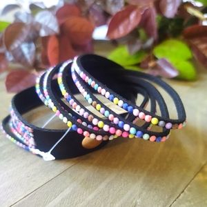 ENVY multi colored studded black leatherette wrap bracelet.
